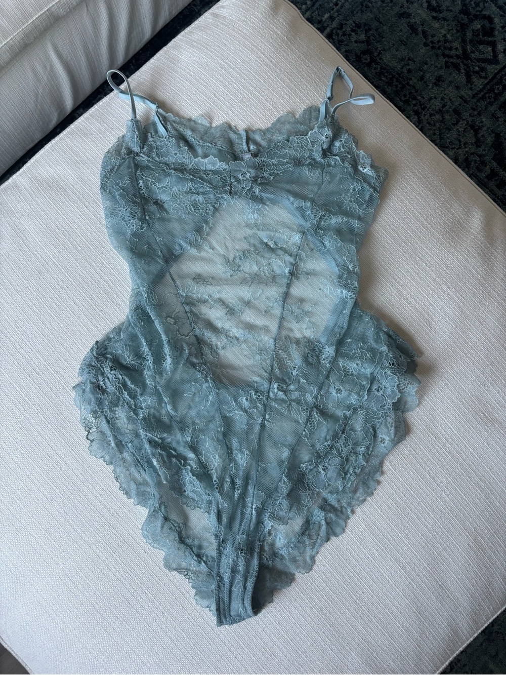 Skims light blue lace teddy